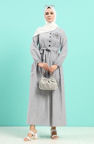 Navy Blue Hijab Dress 8075-04