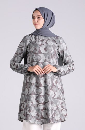 Desenli Örme Tunik 1300-01 Gri