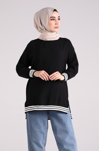 Şeritli Asimetrik Tunik 8014-03 Siyah