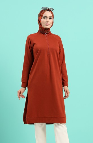 Fermuarlı Reglan Kol Tunik 3150-13 Kiremit