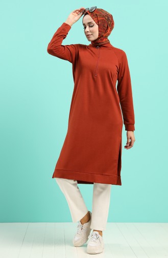 Fermuarlı Reglan Kol Tunik 3150-13 Kiremit