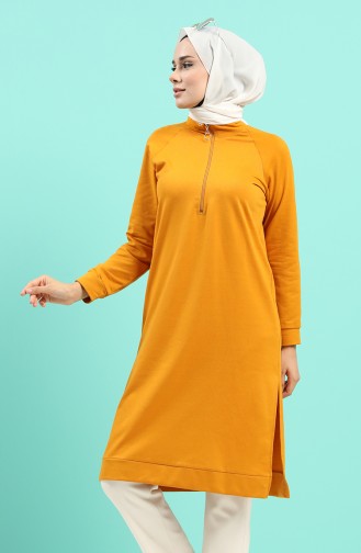 Fermuarlı Reglan Kol Tunik 3150-14 Sarı