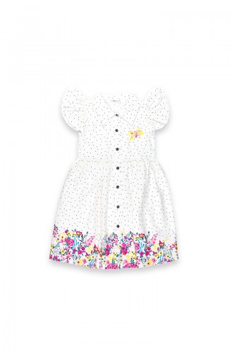 Girls Polka Dot Floral Print Dress 09669-01 Cream 09669-01