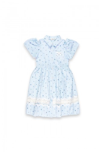 Girls Printed Lace Accessorized Dress 09670-01 Light Blue 09670-01