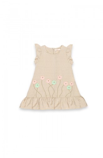 Girl Flower Embroidered Ruffled Dress 09691-01 Stone 09691-01