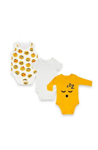 Bebek 3Lü Baskılı Çıtçıtlı Body 09759-01 Sarı Ekru