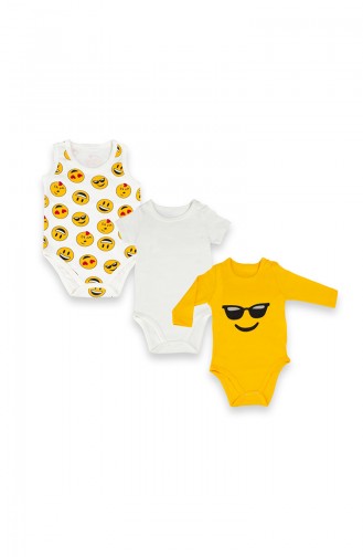 Bebek 3Lü Baskılı Çıtçıtlı Body 09760-01 Sarı Ekru