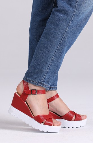 Bayan Yazlık Topuklu Ayakkabı 94805-5 Kırmızı