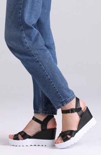 Bayan Yazlık Topuklu Ayakkabı 98800-0 Siyah