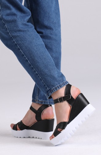 Bayan Yazlık Topuklu Ayakkabı 98800-0 Siyah