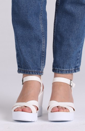Bayan Yazlık Topuklu Ayakkabı 98801-1 Beyaz