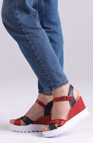 Bayan Yazlık Topuklu Ayakkabı 98802-2 Kırmızı Lacivert
