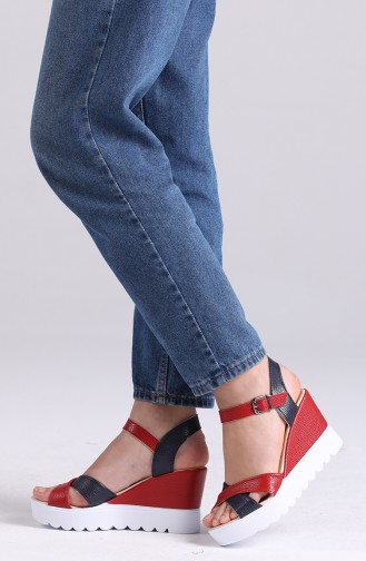 Bayan Yazlık Topuklu Ayakkabı 98802-2 Kırmızı Lacivert