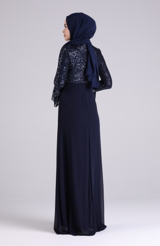 Navy Blue İslamitische Avondjurk 5901-03