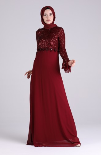 Sequined Evening Dress 5901-04 Burgundy 5901-04