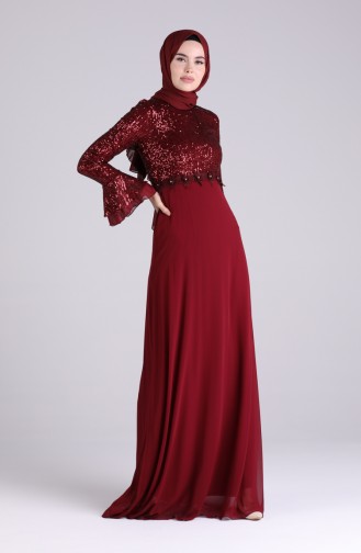 Sequined Evening Dress 5901-04 Burgundy 5901-04