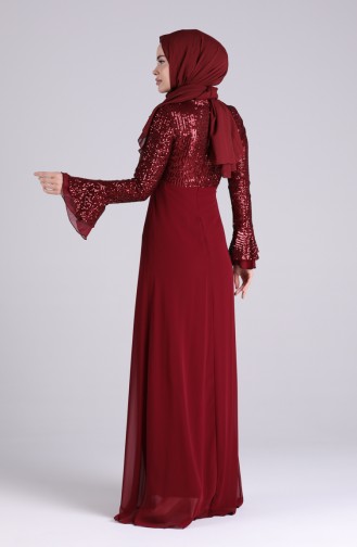 Sequined Evening Dress 5901-04 Burgundy 5901-04