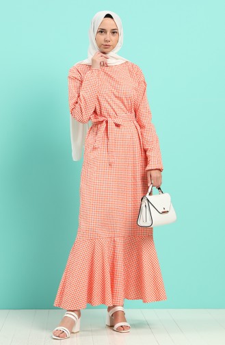 Plaid Belted Dress 4624-02 Orange 4624-02