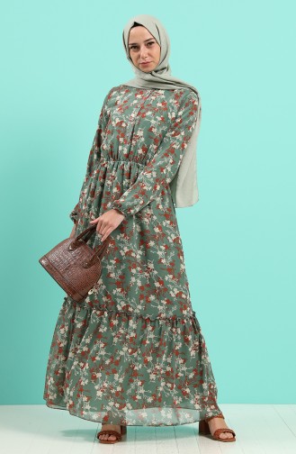 Patterned Chiffon Dress 7687-02 Sea Green 7687-02