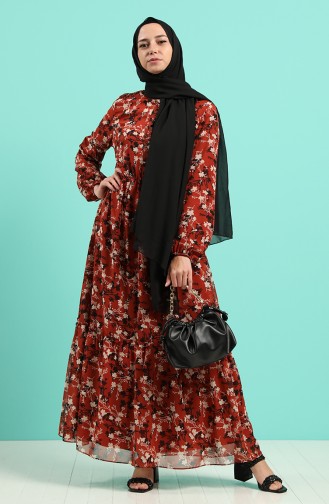 Ziegelrot Hijab Kleider 7687-03