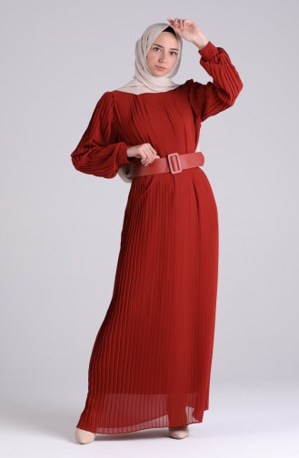 Brick Red Hijab Dress 7686-02