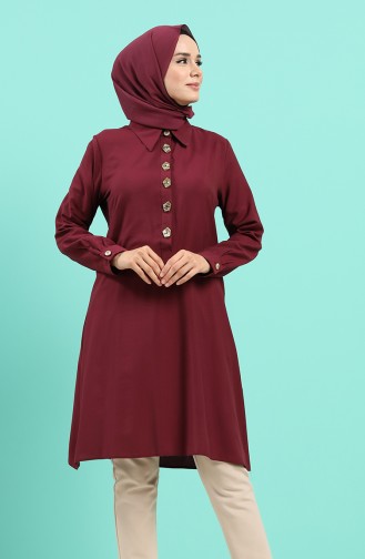 Düğmeli Tunik 11002-01 Vişne