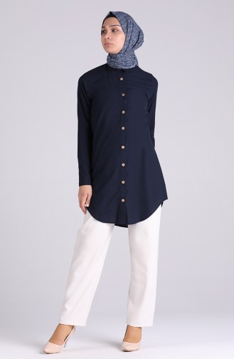 Navy Blue Overhemdblouse 3071-04