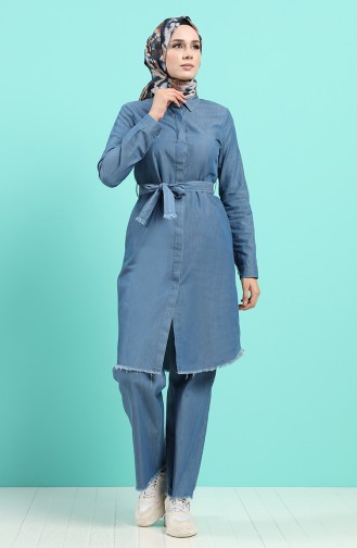 Belted Denim Tunic Pants Double Suit 2026-01 Denim Blue 2026-01