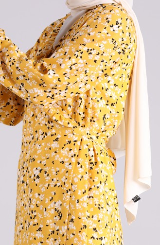 Desenli Fırfırlı Namaz Elbisesi 1045-02 Hardal