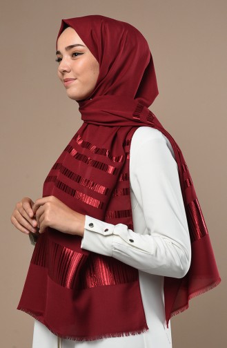 Şeritli Düz Şifon Şal 70137-17 Bordo