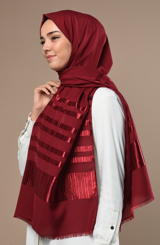 Şeritli Düz Şifon Şal 70137-17 Bordo