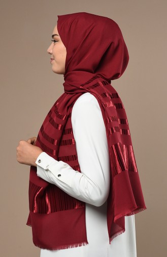 Şeritli Düz Şifon Şal 70137-17 Bordo