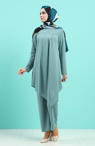 Button Detailed Tunic Trousers Double Suit 2020-01 Sea Green 2020-01