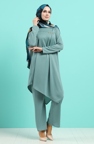 Button Detailed Tunic Trousers Double Suit 2020-01 Sea Green 2020-01