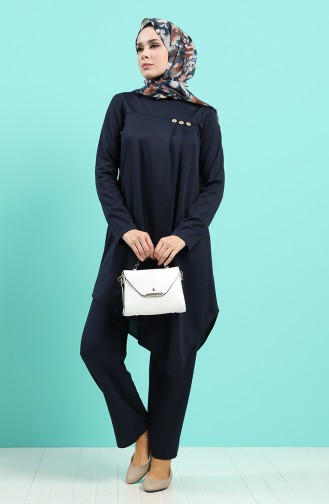 Button Detailed Tunic Trousers Double Suit 2020-02 Navy Blue 2020-02