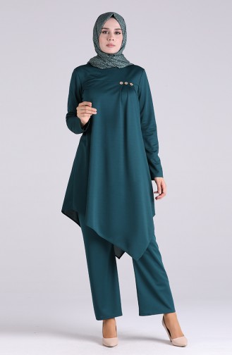 Button Detailed Tunic Pants Double Suit 2020-03 Petrol 2020-03