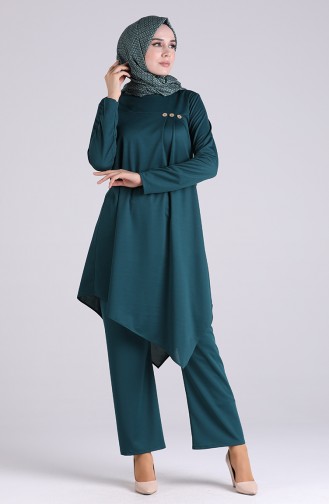 Button Detailed Tunic Pants Double Suit 2020-03 Petrol 2020-03