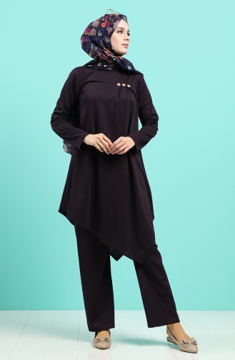 Button Detailed Tunic Trousers Double Suit 2020-05 Purple 2020-05