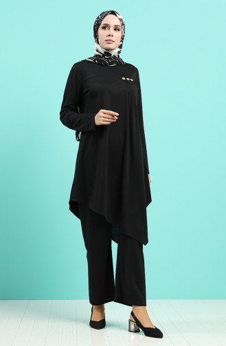 Button Detailed Tunic Trousers Double Suit 2020-08 Black 2020-08