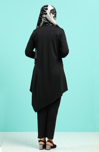 Button Detailed Tunic Trousers Double Suit 2020-08 Black 2020-08