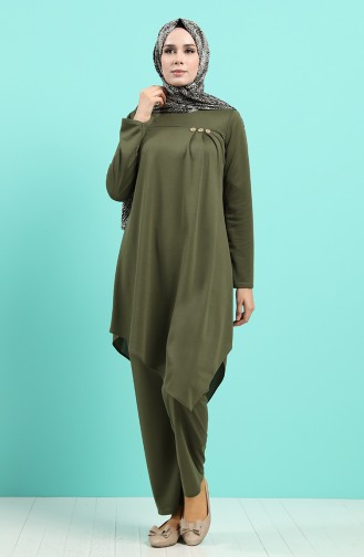 Button Detailed Tunic Trousers Double Suit 2020-10 Khaki 2020-10