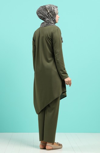 Button Detailed Tunic Trousers Double Suit 2020-10 Khaki 2020-10