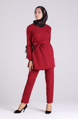 Belted Tunic Trousers Double Suit 30391-02 Burgundy 30391-02