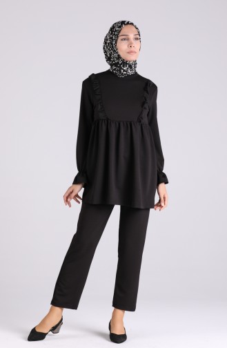 Ruffled Tunic Trousers Double Suit 3061-01 Black 3061-01