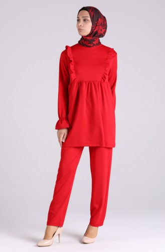 Ruffled Tunic Trousers Double Suit 3061-04 Red 3061-04