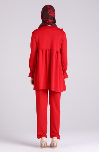 Ruffled Tunic Trousers Double Suit 3061-04 Red 3061-04