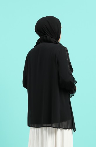 Büyük Beden Taş Baskılı Bluz Ceket İkili Takım 8017-01 Siyah