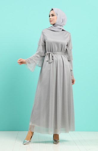 Grau Hijab-Abendkleider 2037-03