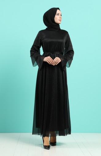 Schwarz Hijab-Abendkleider 2037-04