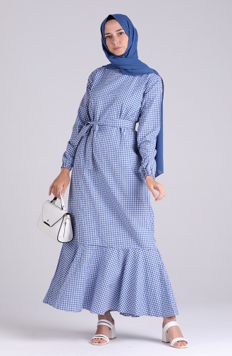 Plaid Belted Dress 4624-05 Saxe Blue 4624-05